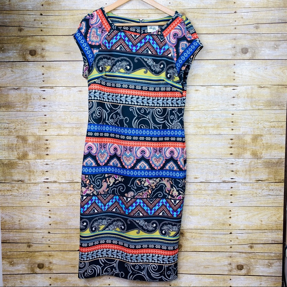 Beige By Eci Pattern Dress Multicolor Cap Sleeve - image 1